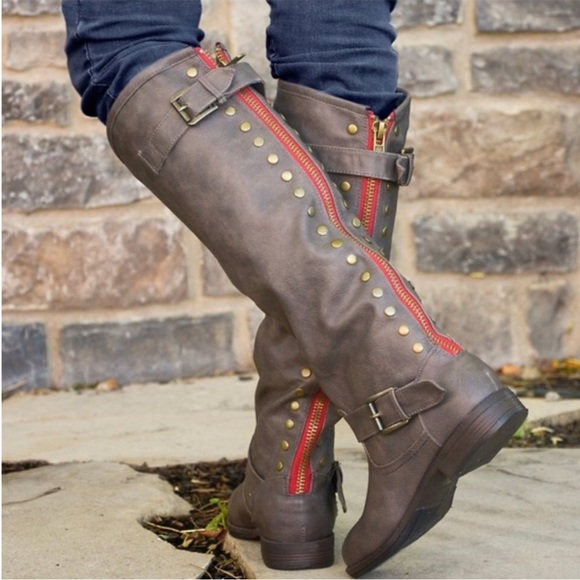 Candies Tan Knee High Zipper Boots - Picture 2 of 7